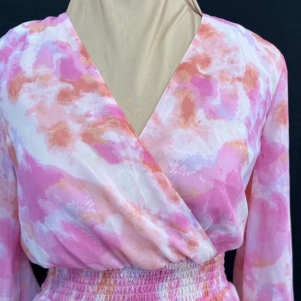 Japna Pink and Orange Long Sleeve Dress - Picture 2 of 8